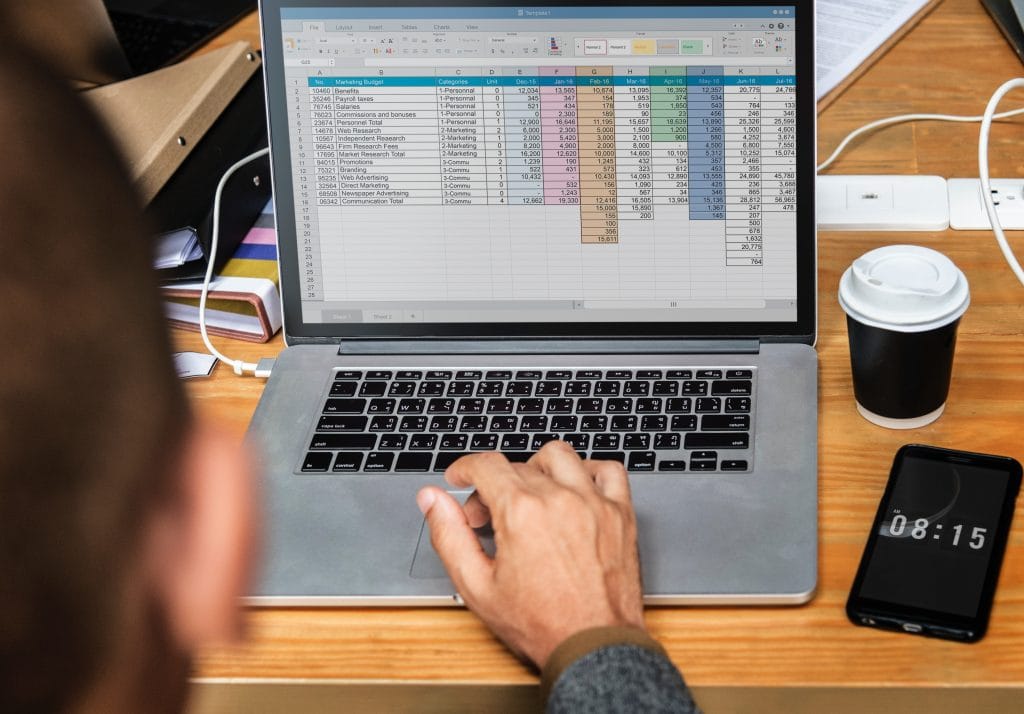 Complex financial spreadsheet open in Microsoft Excel
