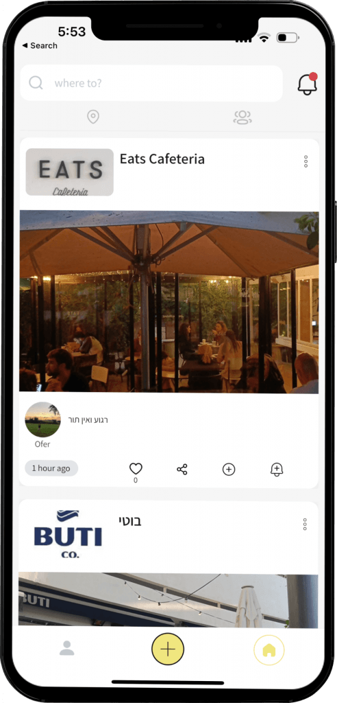 BIZI app feed screen shown on a smartphone mockup