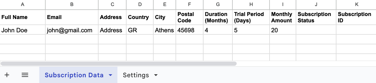 Automate Customer Recurring Billing Main Sheet